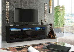 Shine Tv Unit 160Cm Black With High Gloss Doors And Led Lighting - Creative Furniture - thumbnail 2