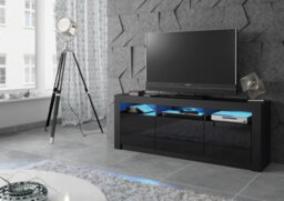 Shine Tv Unit 160Cm Black With High Gloss Doors And Led Lighting - Creative Furniture - thumbnail 5