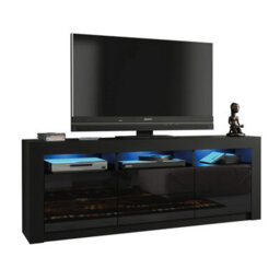 Shine Tv Unit 160Cm Black With High Gloss Doors And Led Lighting - Creative Furniture - thumbnail 6
