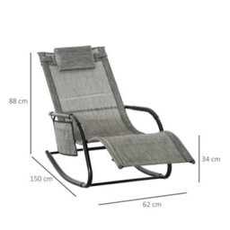 Outsunny Breathable Mesh Rocking Chair Outdoor Recliner W/ Headrest Dark Grey - thumbnail 3