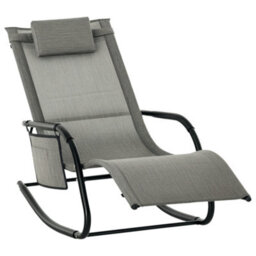 Outsunny Breathable Mesh Rocking Chair Outdoor Recliner W/ Headrest Dark Grey - thumbnail 2