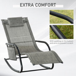 Outsunny Breathable Mesh Rocking Chair Outdoor Recliner W/ Headrest Dark Grey - thumbnail 7