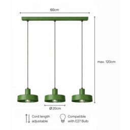 Luminosa Lighting Luminosa Velyo Bar Pendant Ceiling Light Green 3X E27 - thumbnail 5