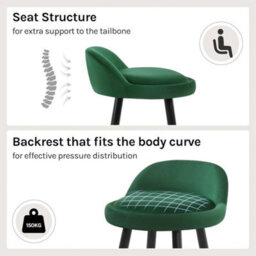 Dark Green  2X Tall Bar Stool, Bar Chair With Backrest, Kitchen Stool, Breakfast Stool - thumbnail 3