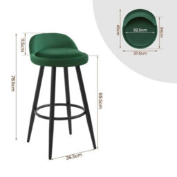 Dark Green  2X Tall Bar Stool, Bar Chair With Backrest, Kitchen Stool, Breakfast Stool - thumbnail 2