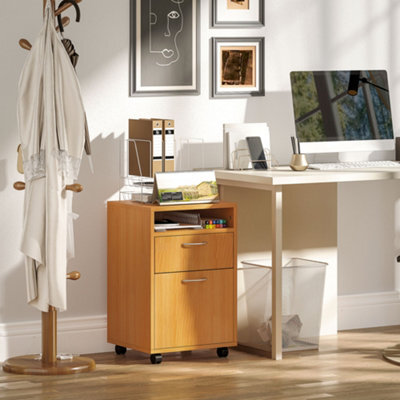 Homcom 60Cm Filing Cabinet With Drawers And Open Shelf, Natural - image 1