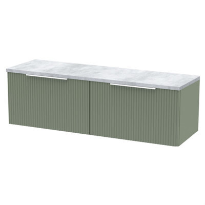 Balterley Tixall Fluted 2 Drawer Wall Hung Vanity Unit With Laminate Worktop, Satin Green, 1200mm - image 1
