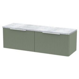 Balterley Tixall Fluted 2 Drawer Wall Hung Vanity Unit With Laminate Worktop, Satin Green, 1200mm - thumbnail 1