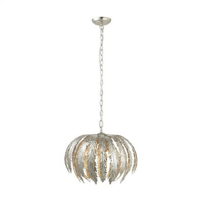 Luminosa Lighting Luminosa Delphine Floral Leaves 3 Light Spherical Pendant Silver Paint, E14