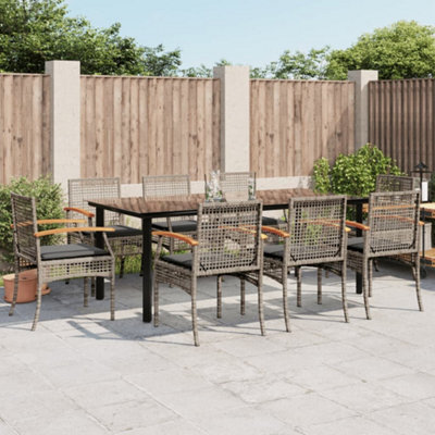 Berkfield 9 Piece Garden Dining Set With Cushions Grey Poly Rattan - image 1