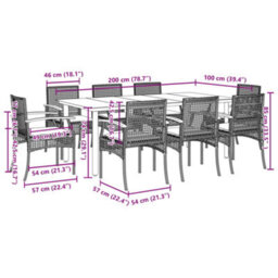 Berkfield 9 Piece Garden Dining Set With Cushions Grey Poly Rattan - thumbnail 7
