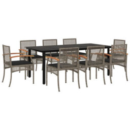 Berkfield 9 Piece Garden Dining Set With Cushions Grey Poly Rattan - thumbnail 2