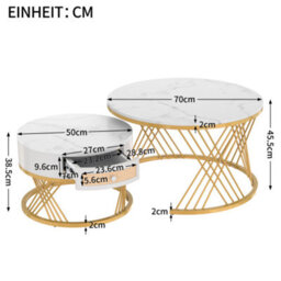 Abrihome 2-In-1 Round Coffee Table Made Of Mdf With Marble Grain Veneer Top, Rattan Drawers And Solid Wood Handles, White - thumbnail 8