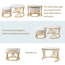 Abrihome 2-In-1 Round Coffee Table Made Of Mdf With Marble Grain Veneer Top, Rattan Drawers And Solid Wood Handles, White - thumbnail 5