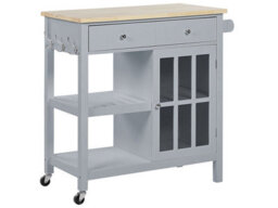 Wyld And Coco Scandihome Grey Kitchen Trolley With Pine Top, Mdf Storage And Castors W80 X D43 X H88Cm - thumbnail 3