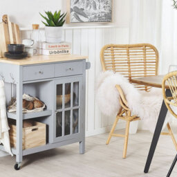 Wyld And Coco Scandihome Grey Kitchen Trolley With Pine Top, Mdf Storage And Castors W80 X D43 X H88Cm - thumbnail 2