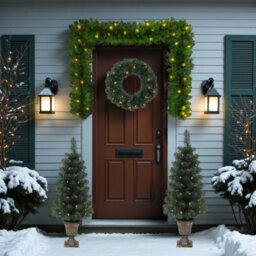 Set Of 4 Pre-Lit Wreath Garland Door Set - thumbnail 1