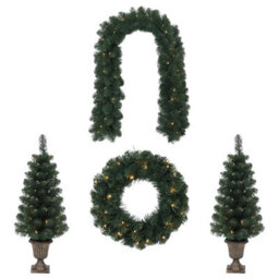 Set Of 4 Pre-Lit Wreath Garland Door Set - thumbnail 2