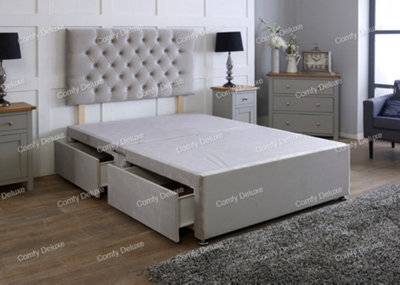 Comfy Deluxe 6Ft Silver  Plush   Superking Divan Bed Base With Headboard No Drawers