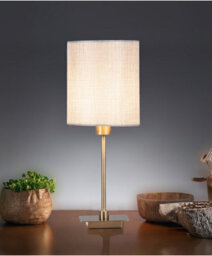 Lighting Supermarket Darwen Square Stick Antique Brass Table Lamp With Grey Linen Shade - thumbnail 6
