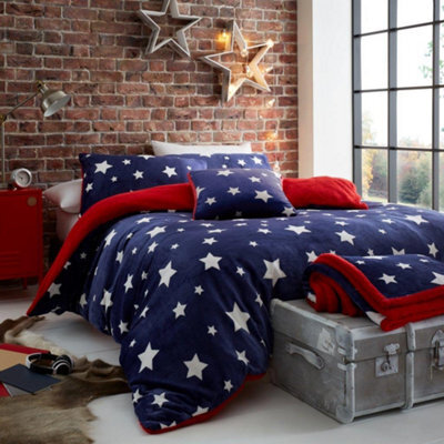 Smart Living Teddy Bear Fluffy Bedding Set, Thermal Warm & Cosy Super Soft Fleece Duvet Cover Set With Pillowcases - Navy - image 1