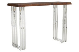 Premier Housewares Interiors By Premier Natural And Silver Console Table, Wooden Top With Stainless Steel Loop Base, Modern Entryway Console - thumbnail 3