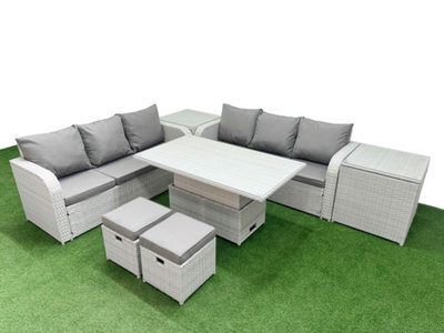 Fimous Outdoor Garden Furniture Sets 8 Seater Adjustable Lifting Dining Or Coffee Table High Back Lounge Sofa Stools 2 Side Table - image 1