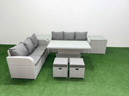 Fimous Outdoor Garden Furniture Sets 8 Seater Adjustable Lifting Dining Or Coffee Table High Back Lounge Sofa Stools 2 Side Table - thumbnail 2