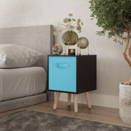 Urbn-Living Urbnliving 51Cm Height Black Wooden Cube Storage Bookcase Sky Blue Inserts Scandinavian Pine Legs