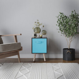 Urbn-Living Urbnliving 51Cm Height Black Wooden Cube Storage Bookcase Sky Blue Inserts Scandinavian Pine Legs - thumbnail 2