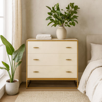 Wyld Haus Belluno Ivory Faux Shagreen Chest Of 3 Drawers With Antique Brass - image 1