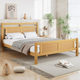 Btm Wooden Bed 4Ft6 Double 135X190Cm Mdf Rattan Paper Pine Mdf Plywood Frame Sturdy Slats Wood Colour - thumbnail 2