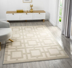 Vellure Modern Indoor Living Room Area Rug Embossed Metallic Sheen Maze Design Cream 120X170 Cm - thumbnail 5