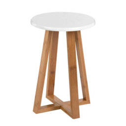 Orsina Contemporary White And Natural Bamboo Round Stool, Durable Round Stool For Kitchen, Versatile Kitchen Stool