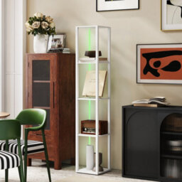 Homcom Rgb Led Floor Lamp With Shelves And Remote Control For Bedroom, White - thumbnail 7