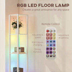 Homcom Rgb Led Floor Lamp With Shelves And Remote Control For Bedroom, White - thumbnail 4