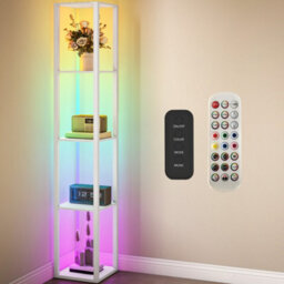 Homcom Rgb Led Floor Lamp With Shelves And Remote Control For Bedroom, White - thumbnail 2
