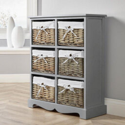 Home Source Lichfield Fully Assembled 6 Wicker Basket Drawer Chest Storage Unit Grey