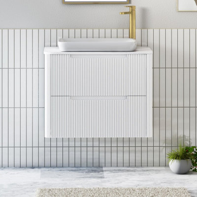 Royal Bathrooms Avenza 800mm Matt White Wall Hung Bathroom Countertop Vanity Unit 2 Drawer With Qubix Basin - image 1