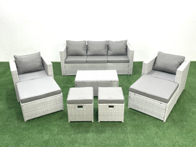 Fimous 8 Pieces Rattan Garden Furniture Set Outdoor Garden Sofa Chair Coffee Table Set 4 Stools Light Grey - image 1