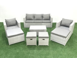 Fimous 8 Pieces Rattan Garden Furniture Set Outdoor Garden Sofa Chair Coffee Table Set 4 Stools Light Grey - thumbnail 2