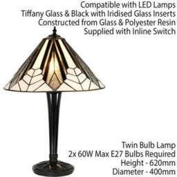 Tiffany Glass Table Lamp Light Black Iridised & Art Deco Textured Shade I00170 - thumbnail 2