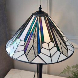 Tiffany Glass Table Lamp Light Black Iridised & Art Deco Textured Shade I00170 - thumbnail 5