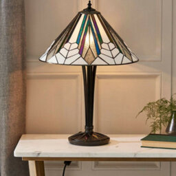 Tiffany Glass Table Lamp Light Black Iridised & Art Deco Textured Shade I00170 - thumbnail 3