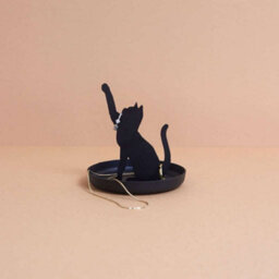 Balvi Feline Cat Black Metal Playful Catching Toy Pose Ring Trinket Tray Bowl - thumbnail 3