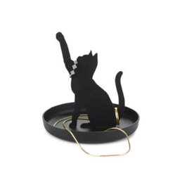 Balvi Feline Cat Black Metal Playful Catching Toy Pose Ring Trinket Tray Bowl - thumbnail 1