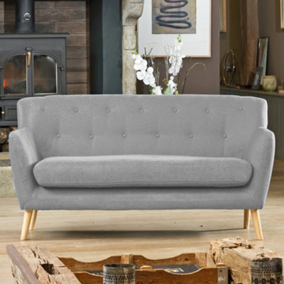 Lynwood 177Cm Wide Light Grey 3 Seat Textured Fabric Scandi Sofa With Both Light And Dark Wooden Legs