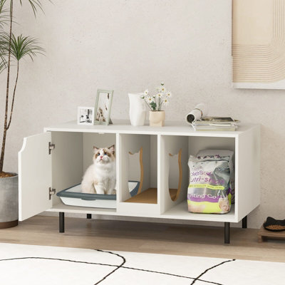 Costway Cat Litter Box Enclosure Large Hidden Cat Washroom W/ Storage-White - image 1