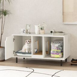 Costway Cat Litter Box Enclosure Large Hidden Cat Washroom W/ Storage-White