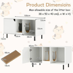Costway Cat Litter Box Enclosure Large Hidden Cat Washroom W/ Storage-White - thumbnail 3
